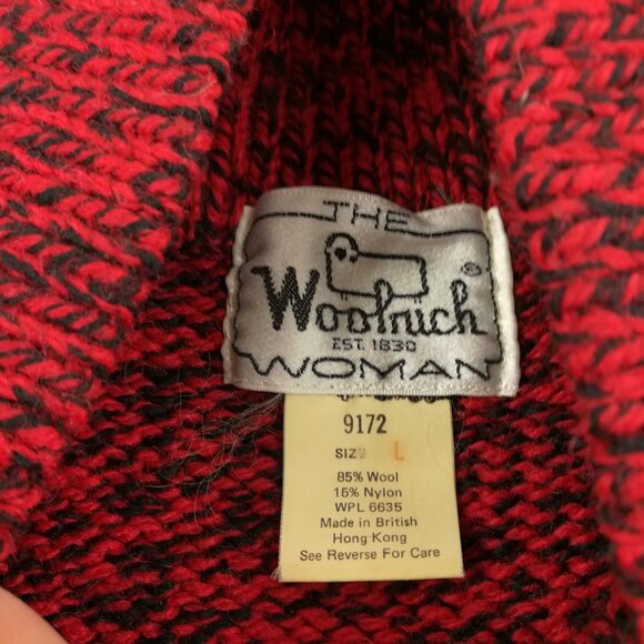 Vintage Woolrich Sweater Wool Shawl Collar Pullover Red Black Womens Large - Picture 4 of 10